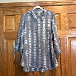 Allison Daley Blue Patterned Button-Front Blouse